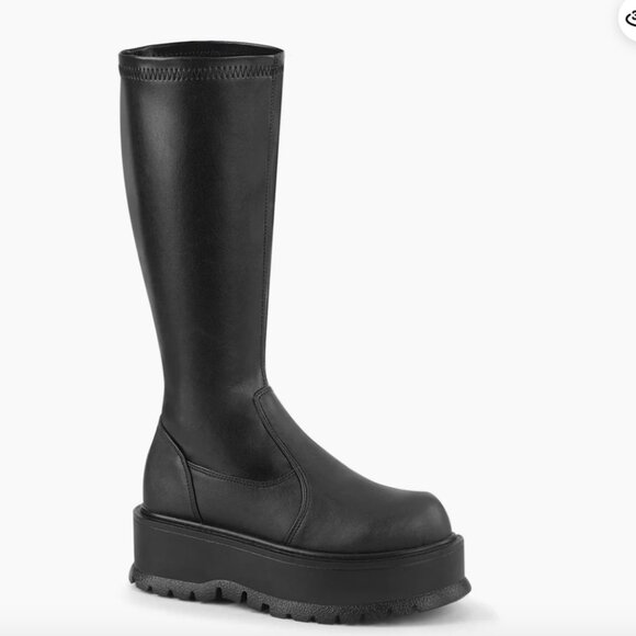 Demonia Slacker-200 - Black Stretch Vegan Leather / 7 × 1 - Picture 2 of 2